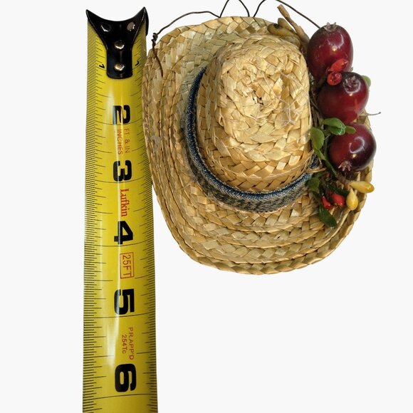Straw Hat Christmas Ornament Vintage Fruit Mexican Hispanic Rustic Denim Band - Picture 8 of 8